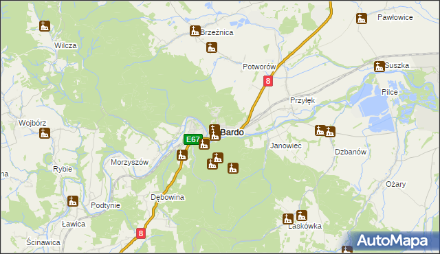 mapa Bardo powiat ząbkowicki, Bardo powiat ząbkowicki na mapie Targeo