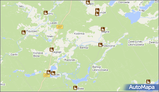 mapa Barłogi gmina Tuchola, Barłogi gmina Tuchola na mapie Targeo