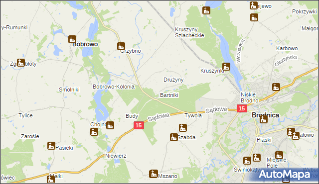 mapa Bartniki gmina Brodnica, Bartniki gmina Brodnica na mapie Targeo