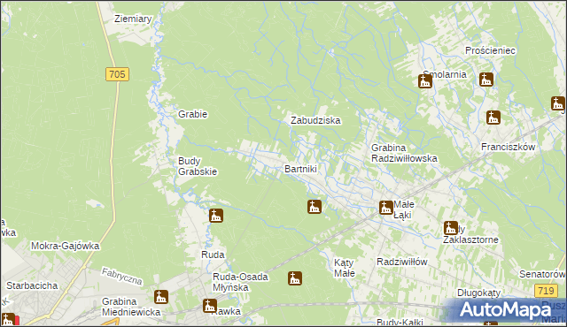 mapa Bartniki gmina Puszcza Mariańska, Bartniki gmina Puszcza Mariańska na mapie Targeo