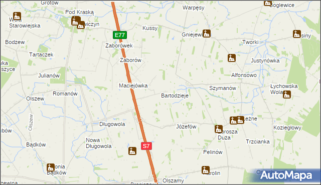 mapa Bartodzieje gmina Belsk Duży, Bartodzieje gmina Belsk Duży na mapie Targeo