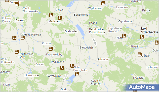 mapa Bartodzieje gmina Masłowice, Bartodzieje gmina Masłowice na mapie Targeo