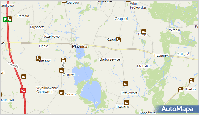 mapa Bartoszewice gmina Płużnica, Bartoszewice gmina Płużnica na mapie Targeo