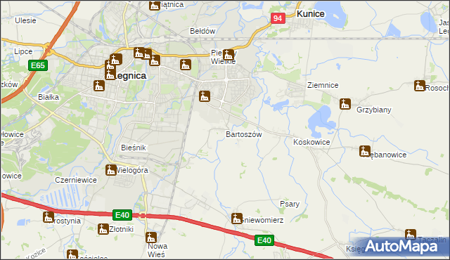 mapa Bartoszów gmina Legnickie Pole, Bartoszów gmina Legnickie Pole na mapie Targeo