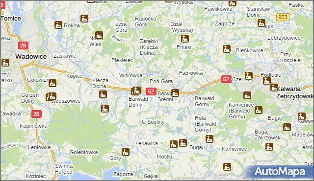 mapa Barwałd Średni, Barwałd Średni na mapie Targeo