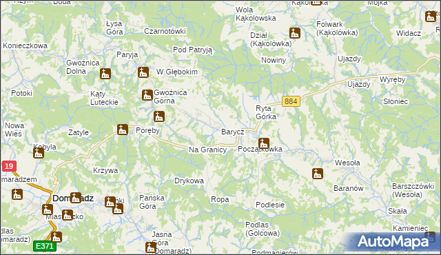 mapa Barycz gmina Domaradz, Barycz gmina Domaradz na mapie Targeo