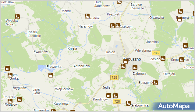 mapa Barycz gmina Łopuszno, Barycz gmina Łopuszno na mapie Targeo