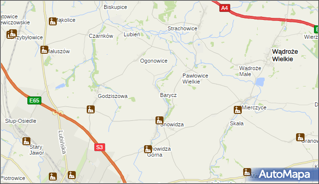 mapa Barycz gmina Mściwojów, Barycz gmina Mściwojów na mapie Targeo