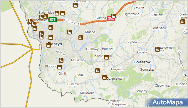 mapa Bażanowice, Bażanowice na mapie Targeo