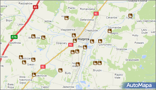 mapa Bazar gmina Rozprza, Bazar gmina Rozprza na mapie Targeo