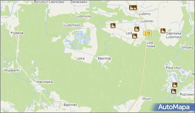 mapa Bębnikąt gmina Oborniki, Bębnikąt gmina Oborniki na mapie Targeo