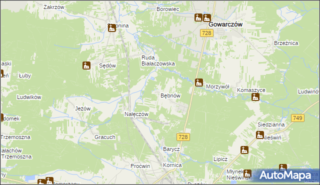 mapa Bębnów gmina Gowarczów, Bębnów gmina Gowarczów na mapie Targeo