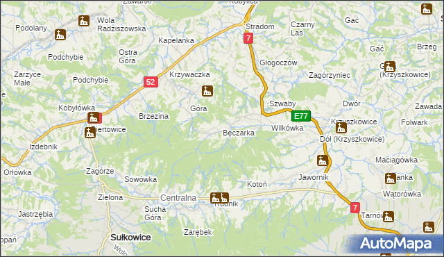 mapa Bęczarka, Bęczarka na mapie Targeo