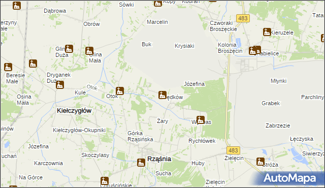 mapa Będków gmina Rząśnia, Będków gmina Rząśnia na mapie Targeo