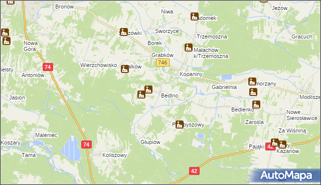 mapa Bedlno gmina Końskie, Bedlno gmina Końskie na mapie Targeo