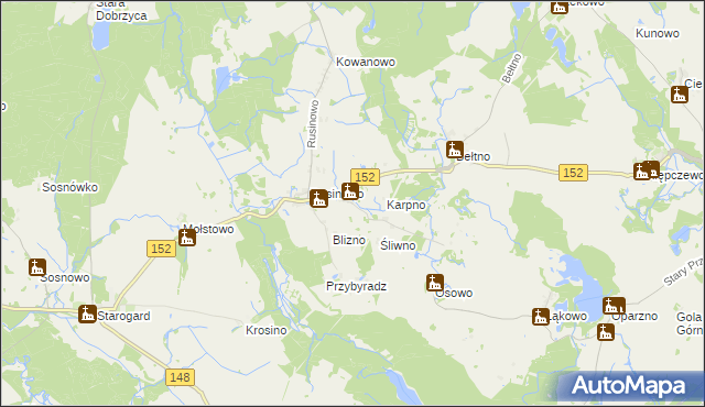 mapa Bedlno gmina Świdwin, Bedlno gmina Świdwin na mapie Targeo