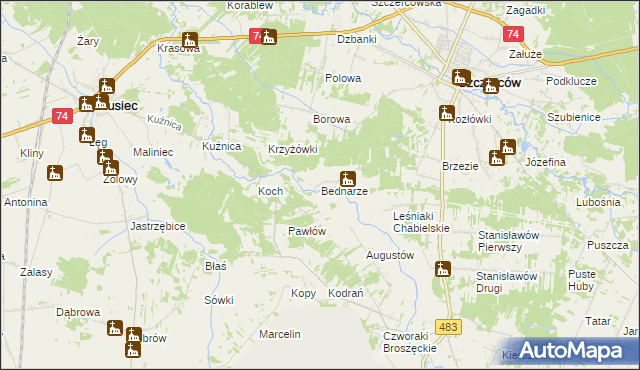 mapa Bednarze gmina Szczerców, Bednarze gmina Szczerców na mapie Targeo