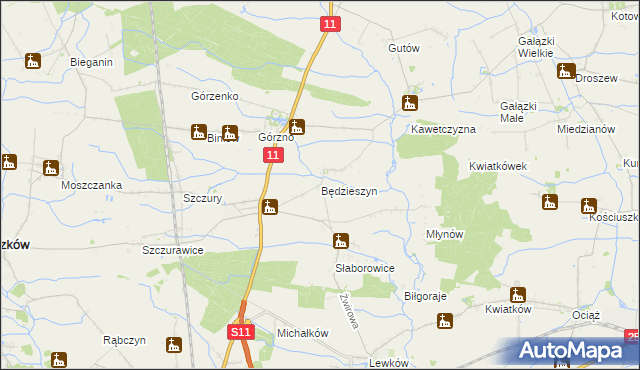 mapa Będzieszyn gmina Ostrów Wielkopolski, Będzieszyn gmina Ostrów Wielkopolski na mapie Targeo