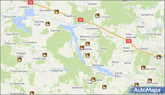 mapa Bełdów, Bełdów na mapie Targeo