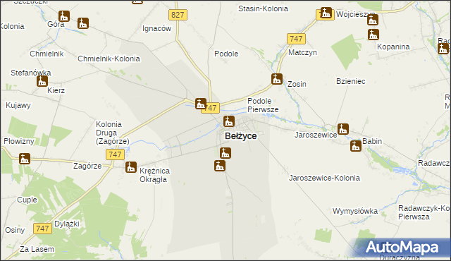 mapa Bełżyce, Bełżyce na mapie Targeo