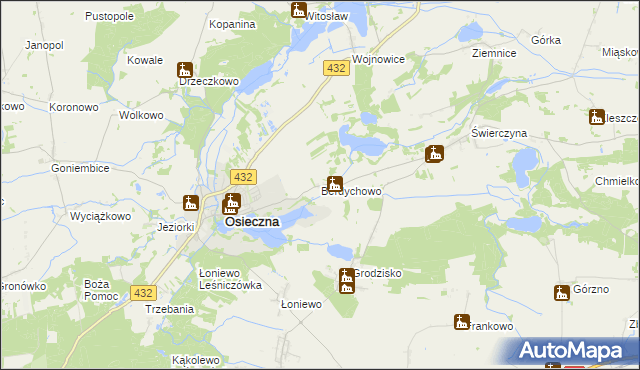 mapa Berdychowo gmina Osieczna, Berdychowo gmina Osieczna na mapie Targeo