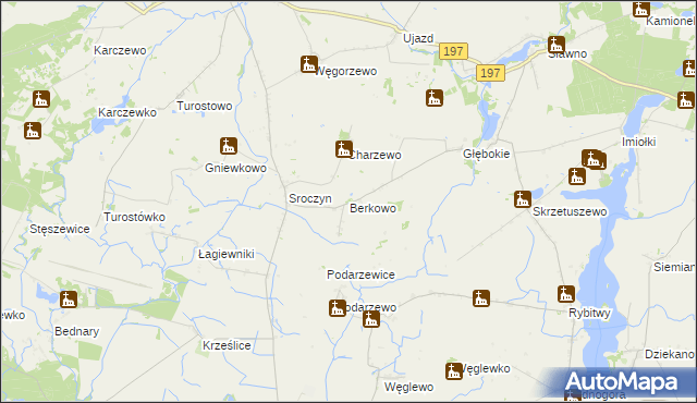 mapa Berkowo gmina Kiszkowo, Berkowo gmina Kiszkowo na mapie Targeo