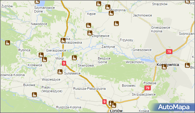 mapa Beszyce Górne, Beszyce Górne na mapie Targeo