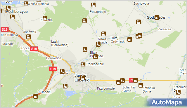 mapa Biała Druga gmina Janów Lubelski, Biała Druga gmina Janów Lubelski na mapie Targeo