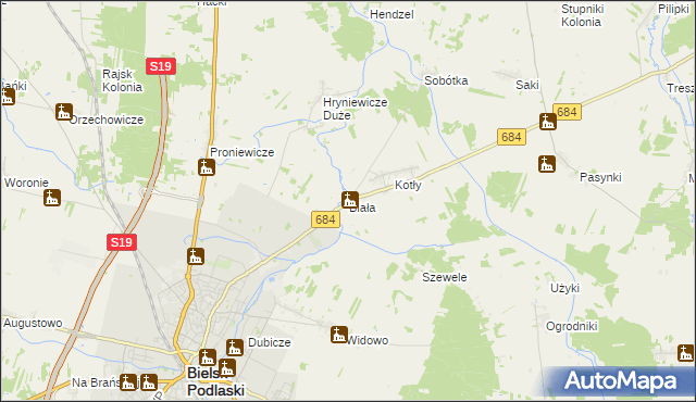 mapa Biała gmina Bielsk Podlaski, Biała gmina Bielsk Podlaski na mapie Targeo