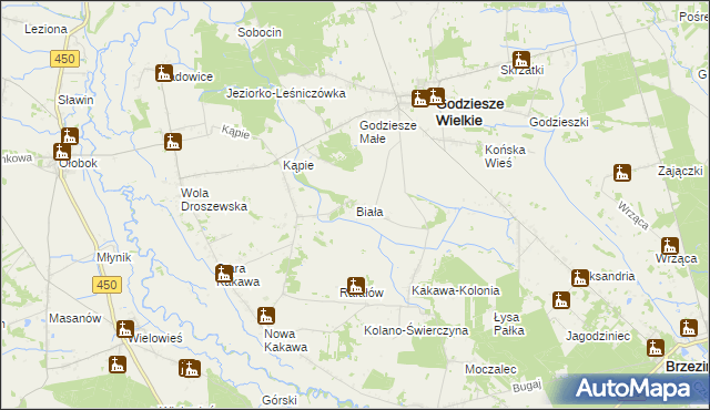 mapa Biała gmina Godziesze Wielkie, Biała gmina Godziesze Wielkie na mapie Targeo