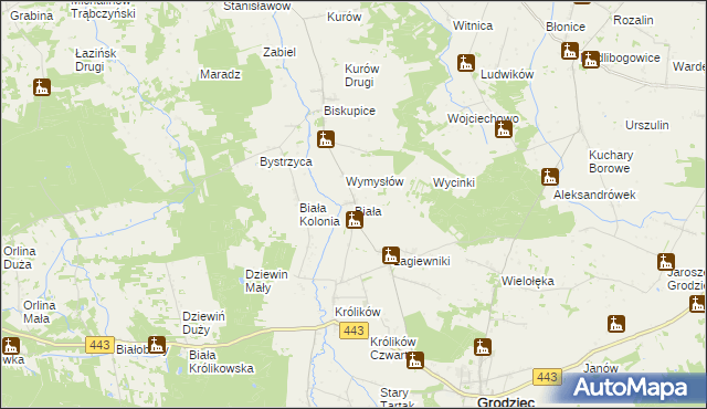 mapa Biała gmina Grodziec, Biała gmina Grodziec na mapie Targeo