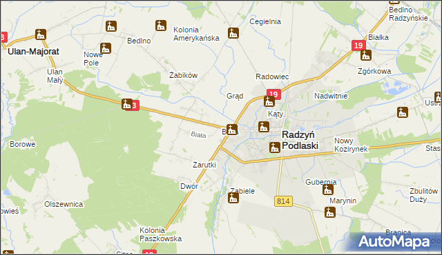 mapa Biała gmina Radzyń Podlaski, Biała gmina Radzyń Podlaski na mapie Targeo