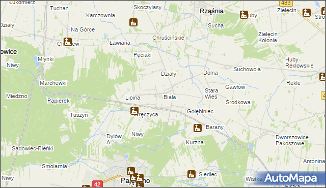 mapa Biała gmina Rząśnia, Biała gmina Rząśnia na mapie Targeo