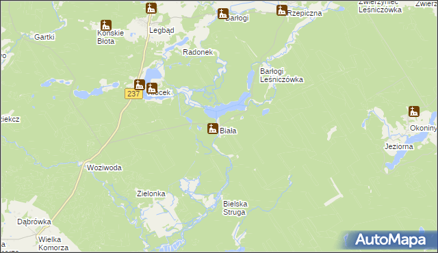 mapa Biała gmina Tuchola, Biała gmina Tuchola na mapie Targeo