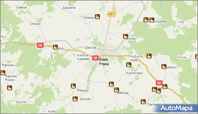 mapa Biała Piska, Biała Piska na mapie Targeo