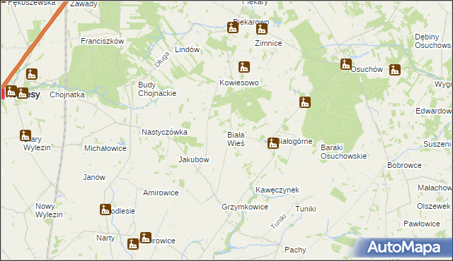 mapa Biała Wieś gmina Biała Rawska, Biała Wieś gmina Biała Rawska na mapie Targeo