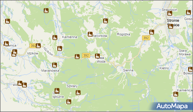 mapa Biała Woda gmina Bystrzyca Kłodzka, Biała Woda gmina Bystrzyca Kłodzka na mapie Targeo