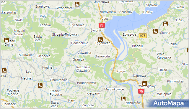 mapa Białawoda gmina Łososina Dolna, Białawoda gmina Łososina Dolna na mapie Targeo