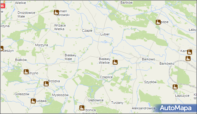 mapa Białawy Wielkie, Białawy Wielkie na mapie Targeo