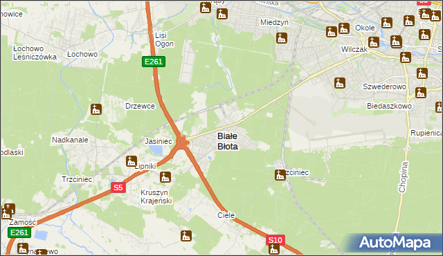 mapa Białe Błota powiat bydgoski, Białe Błota powiat bydgoski na mapie Targeo