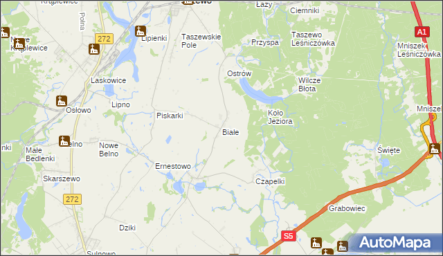 mapa Białe gmina Jeżewo, Białe gmina Jeżewo na mapie Targeo