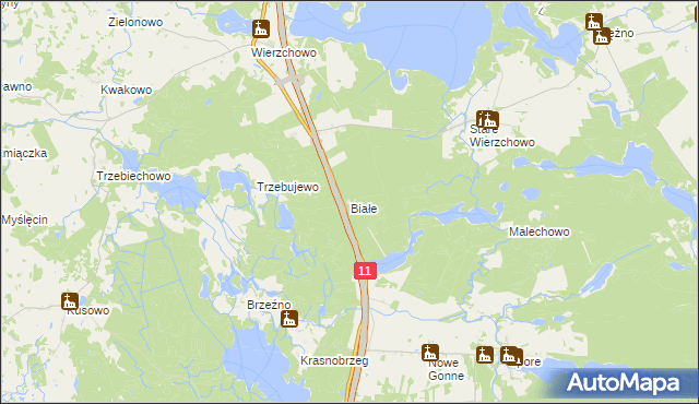 mapa Białe gmina Szczecinek, Białe gmina Szczecinek na mapie Targeo
