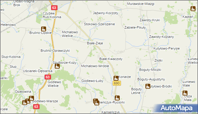 mapa Białe-Kwaczoły, Białe-Kwaczoły na mapie Targeo