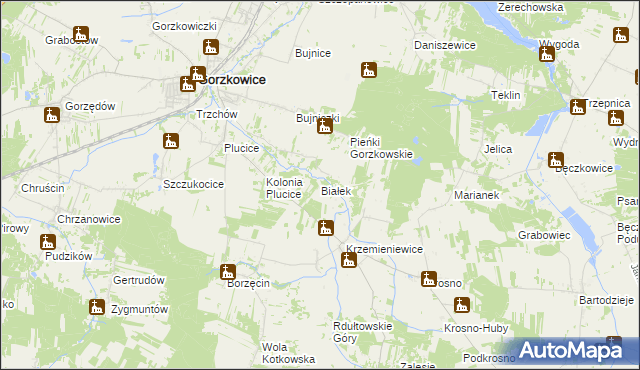 mapa Białek gmina Gorzkowice, Białek gmina Gorzkowice na mapie Targeo