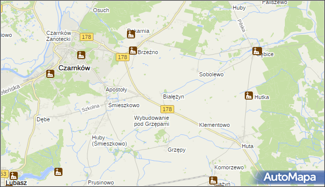 mapa Białężyn gmina Czarnków, Białężyn gmina Czarnków na mapie Targeo