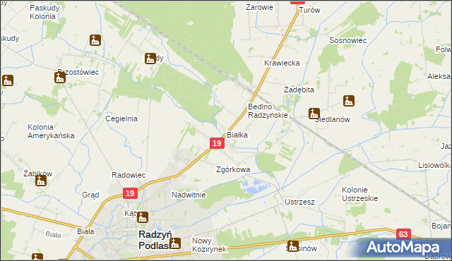 mapa Białka gmina Radzyń Podlaski, Białka gmina Radzyń Podlaski na mapie Targeo