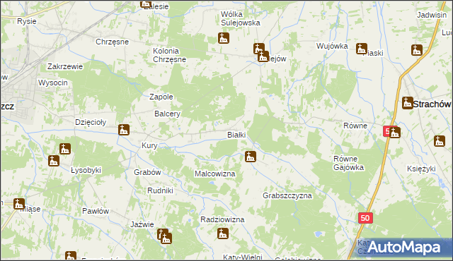 mapa Białki gmina Tłuszcz, Białki gmina Tłuszcz na mapie Targeo