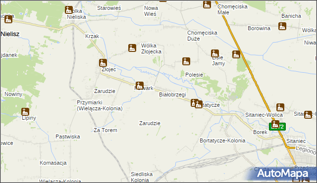 mapa Białobrzegi gmina Zamość, Białobrzegi gmina Zamość na mapie Targeo