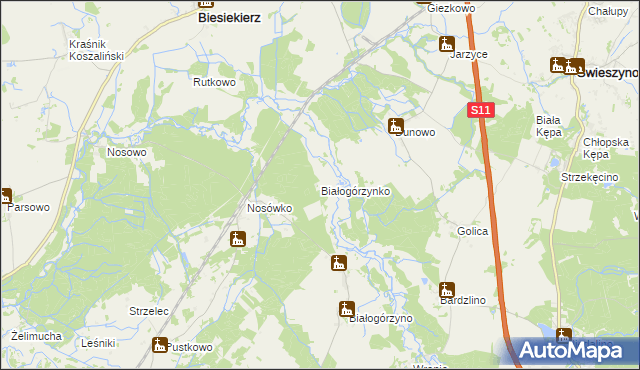 mapa Białogórzynko, Białogórzynko na mapie Targeo