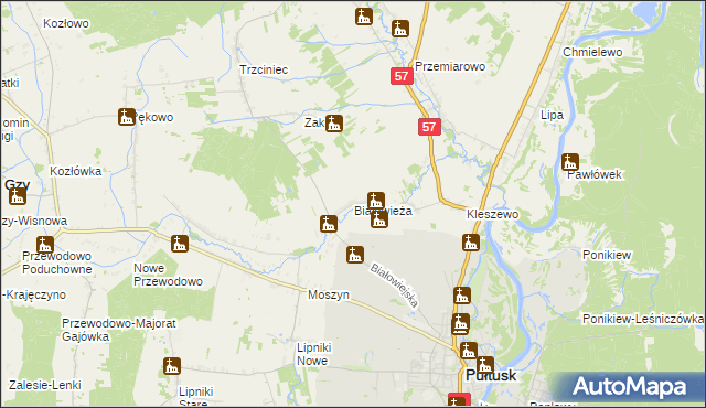 mapa Białowieża gmina Pułtusk, Białowieża gmina Pułtusk na mapie Targeo